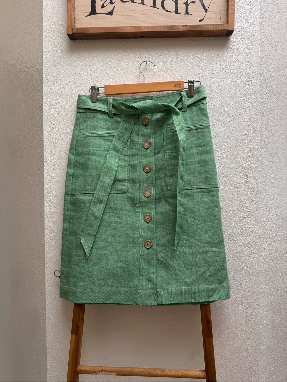 J. Crew Mint Green W/ Tie-Waist Button-Front Pencil Skirtt Linen Blend Casual 8P - Picture 3 of 13